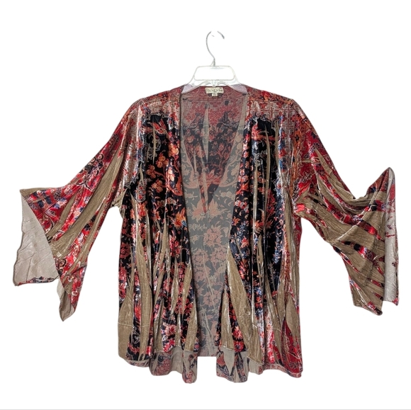 Live & Let Live Rustic Red and Orange Velvet Kimono Boho Whimsical Cardigan 3X - Picture 9 of 9